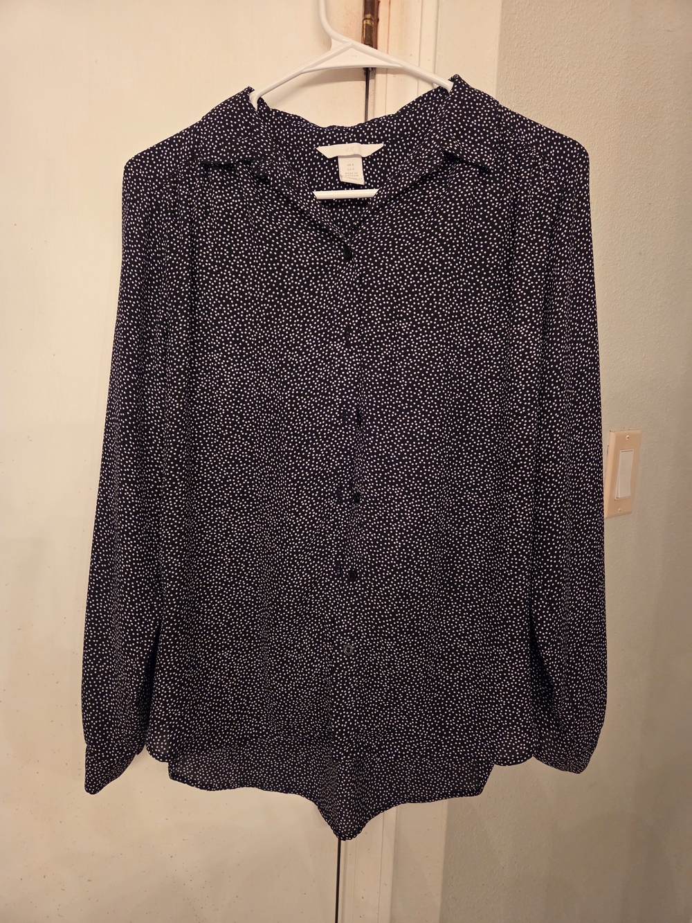 H&M Navy Button-Up Blouse with White Dot Print